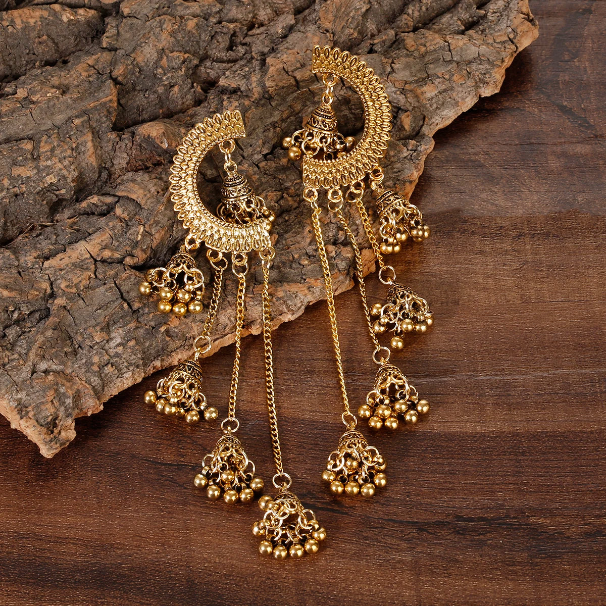 Indian Jhumka Earrings Gold Sliver Color Big Bells Drop Long Tassel Earring For Women Boho Gypsy Jewelry Gift