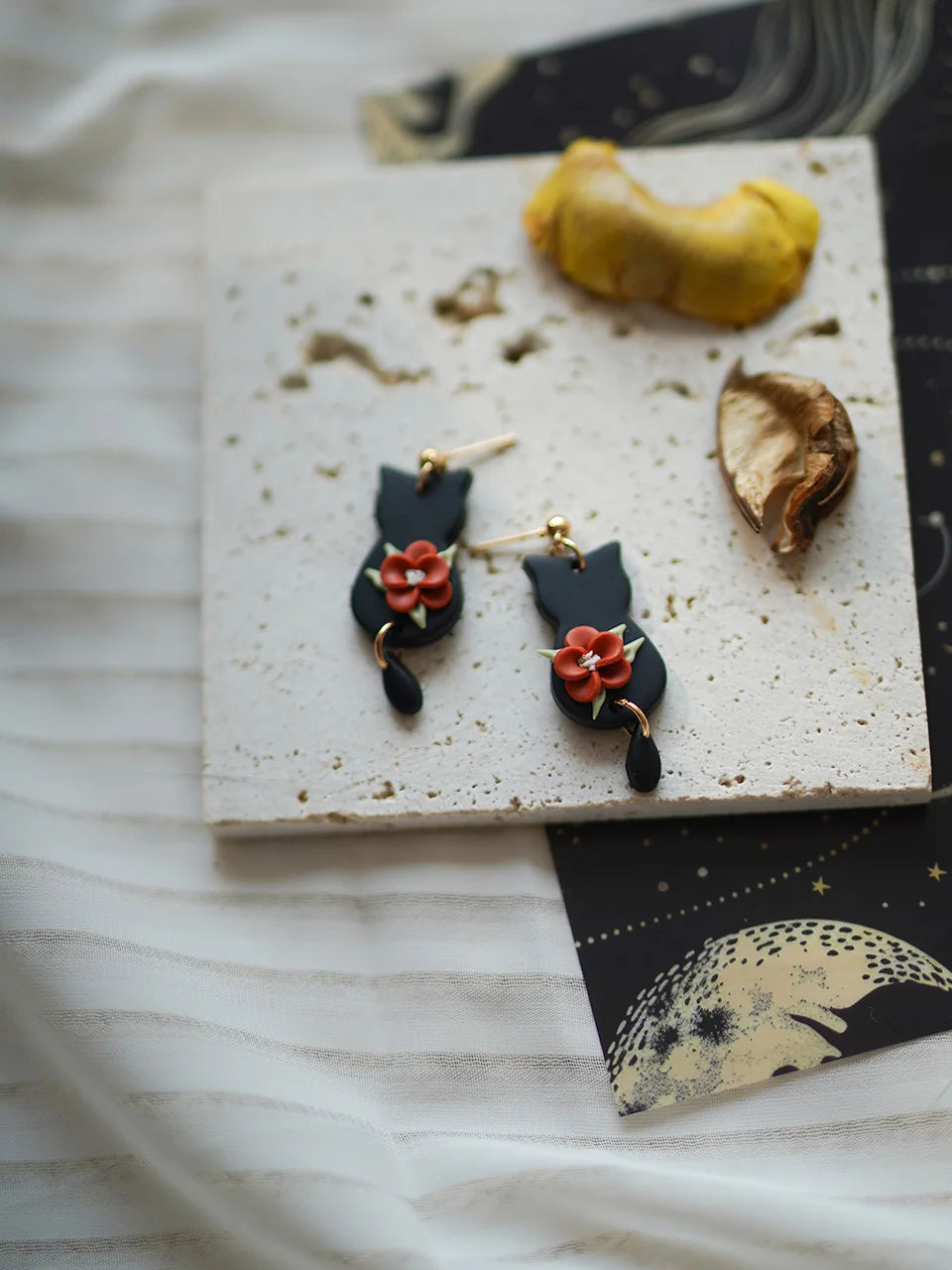 Halloween Cat Ghost  Shape Handmade Polymer Clay Earrings Halloween Themed Decoration For Women's Accessories Party Daily Ware - Charlie Dolly