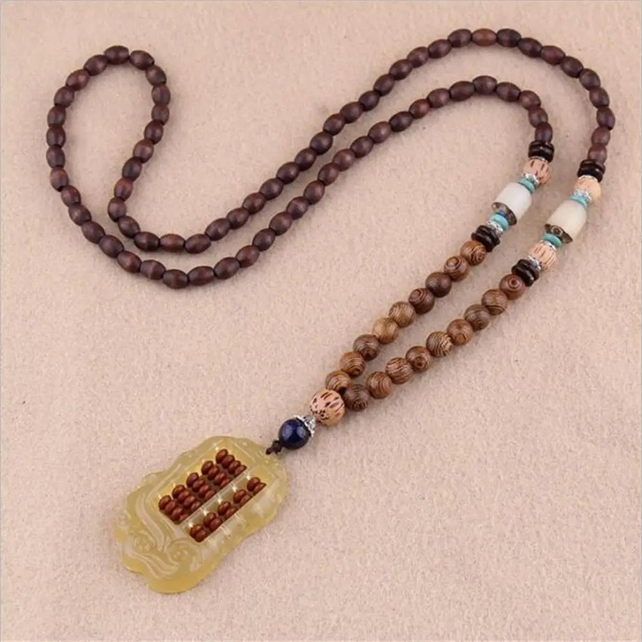 Nepal Wood Bead Tassel Sweater Chain Necklace Jewelry