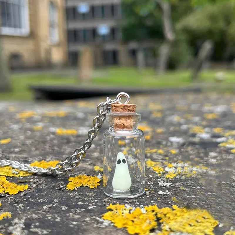 Ghost Necklace,The Adopt A Ghost Necklace,Glow-In-The-Dark Halloween Necklace,Tiny Ghost In A Bottle Pendant Necklace - Charlie Dolly
