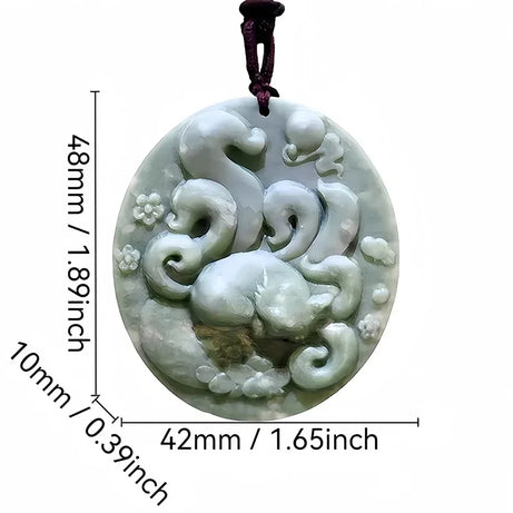 Dark Green Jade Dragon Fox & Owl Pendant Necklace, Carved Amulet Zodiac Talisman