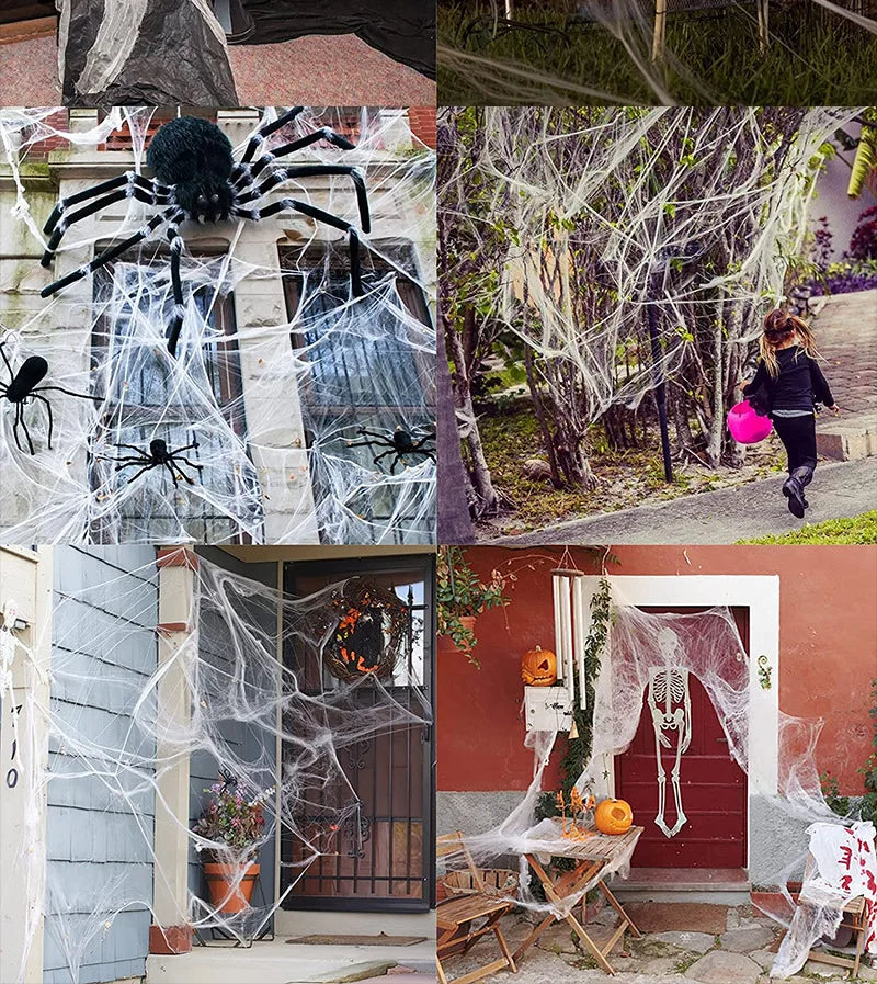 1pc Halloween Elastic Spider Web with Spider Horror Haunted House Yard Scene Arrangement Halloween Faux Decorative Props 2024 - Charlie Dolly