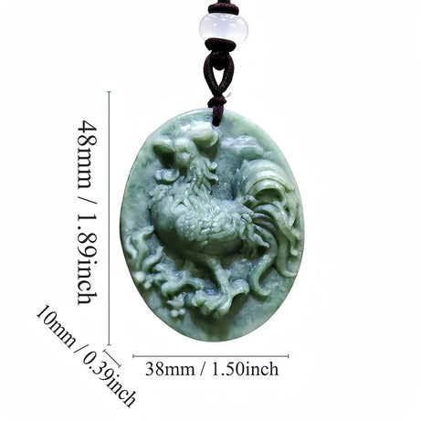Dark Green Jade Dragon Fox & Owl Pendant Necklace, Carved Amulet Zodiac Talisman