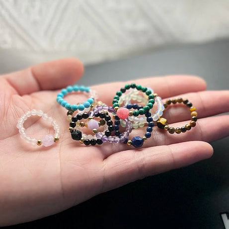 Boho Natural Stone Ring For Wedding Multi Color Handmade Stretchy Jewelry With Stainless Steel Fashion Beaded Rings - Charlie Dolly