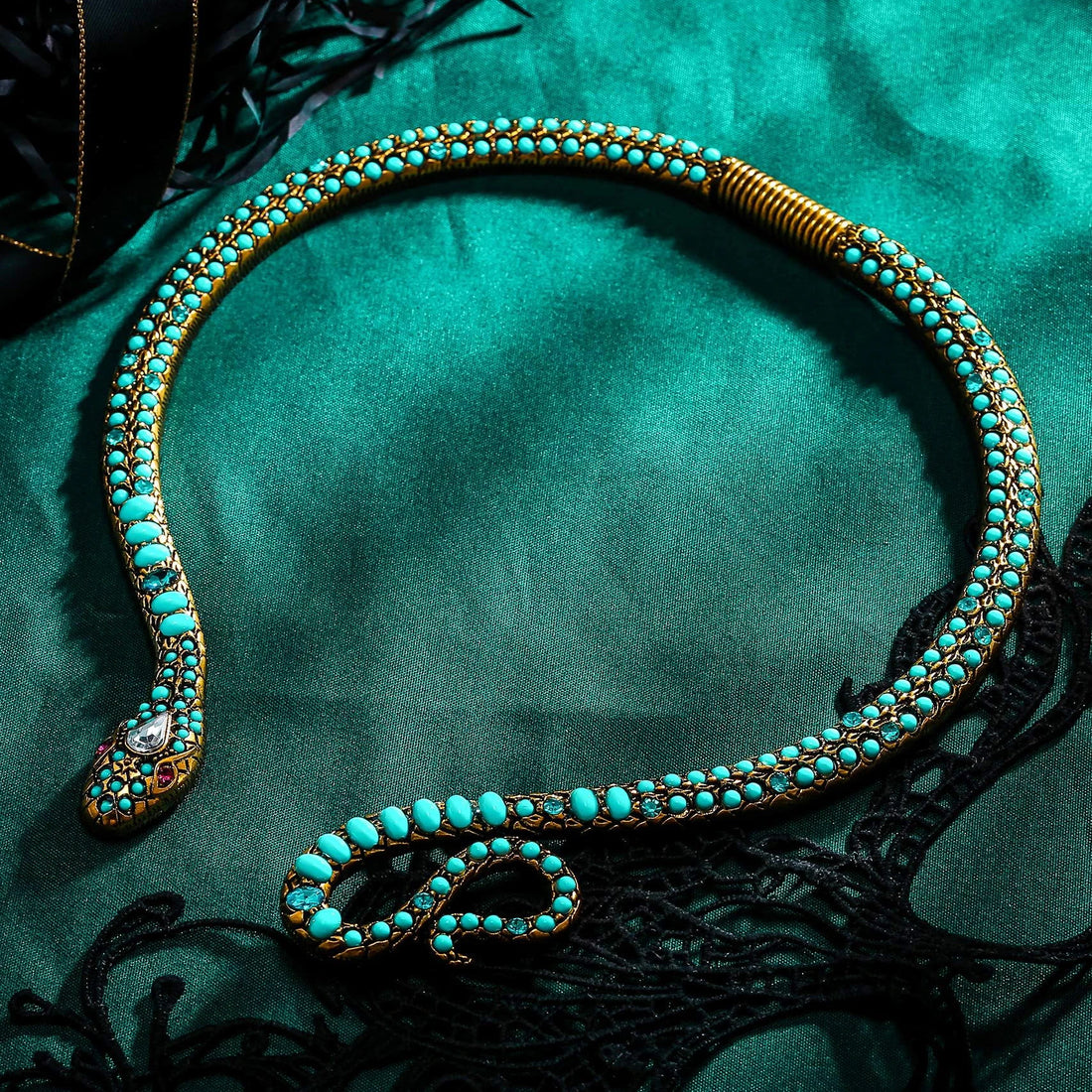Dvacaman Blue Turquoise Snake Choker Necklace for Women Girls，Statement Animal Snake Necklace Halloween Costume Jewelry - Charlie Dolly