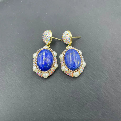 Unique Natural Lapis lazuli Gemstone Jewelry Set for Women AB Rhinestone Freshwater Pearl Quartz Necklace Rings Lady Dress Acces - Charlie Dolly