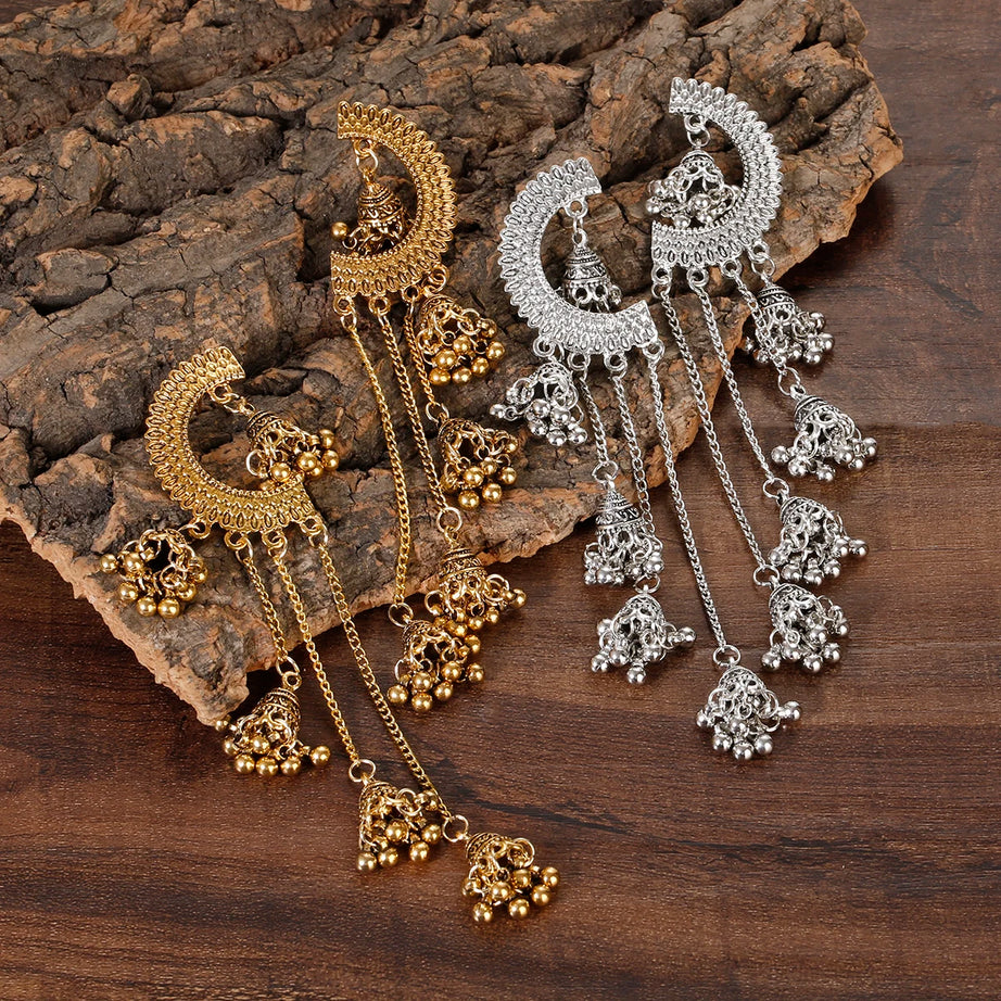 الهندي Jhumka أقراط الذهب الشظية اللون أجراس كبيرة قطرة طويلة شرابة القرط للنساء بوهو الغجر مجوهرات هدية