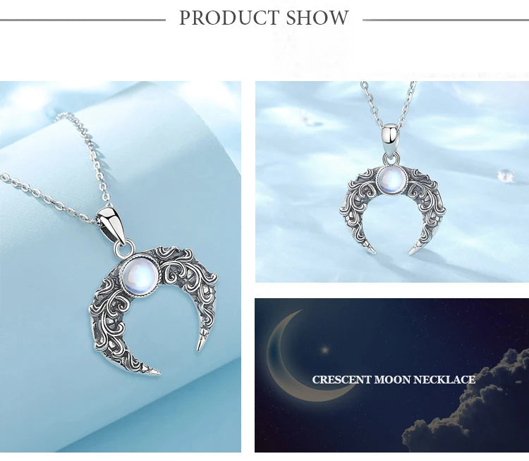 Eudora 925 Sterling Silver Moon Necklace for Women Man Vintage Tree of Life Moonstone Amulet Pendant Personality Jewelry Gift