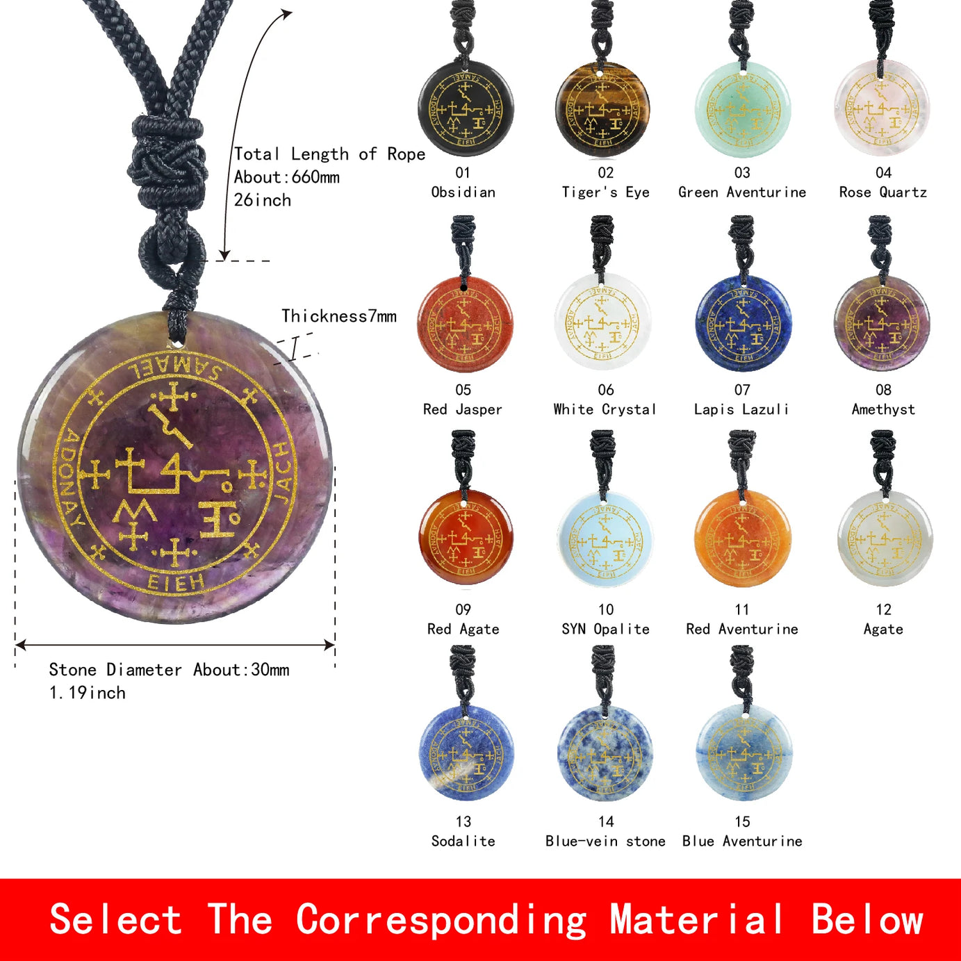 Seven Archangel Natural Crystal Pendant Necklace, Angel Protection Amulet Talisman