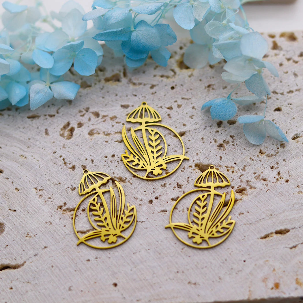 3pcs DIY Earrings Lotus Flower Yogo Buddha Stainless Steel Pendant Moon Charm For Jewelry Making Necklace Amulet Accessories