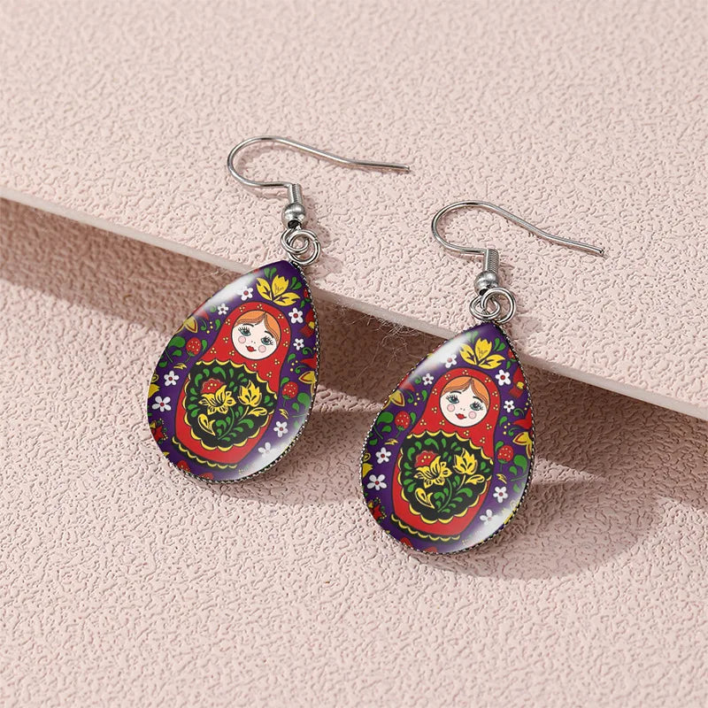 Handmade Matryoshka Russian Nesting Doll Resin Earrings  Vintage Boho Dangle Drop Jewelry Lightweight UV Resin Artisan Crafted
