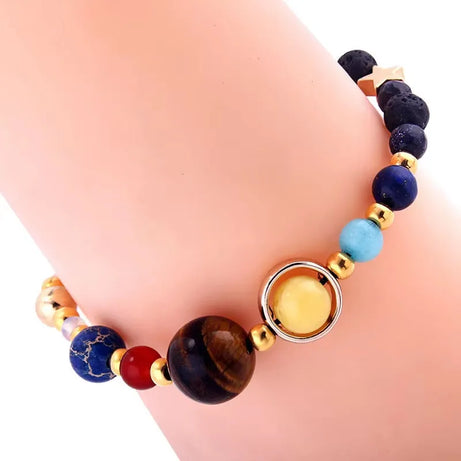 Universe Solar System Beaded Bracelet, Eight Planets Natural Stone Cosmic Talisman
