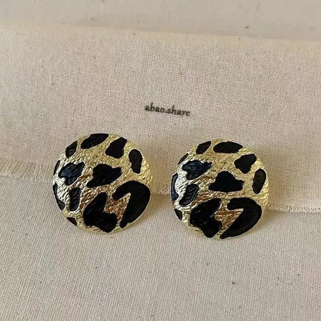 Leopard Print Round Stud Earrings Jewelry
