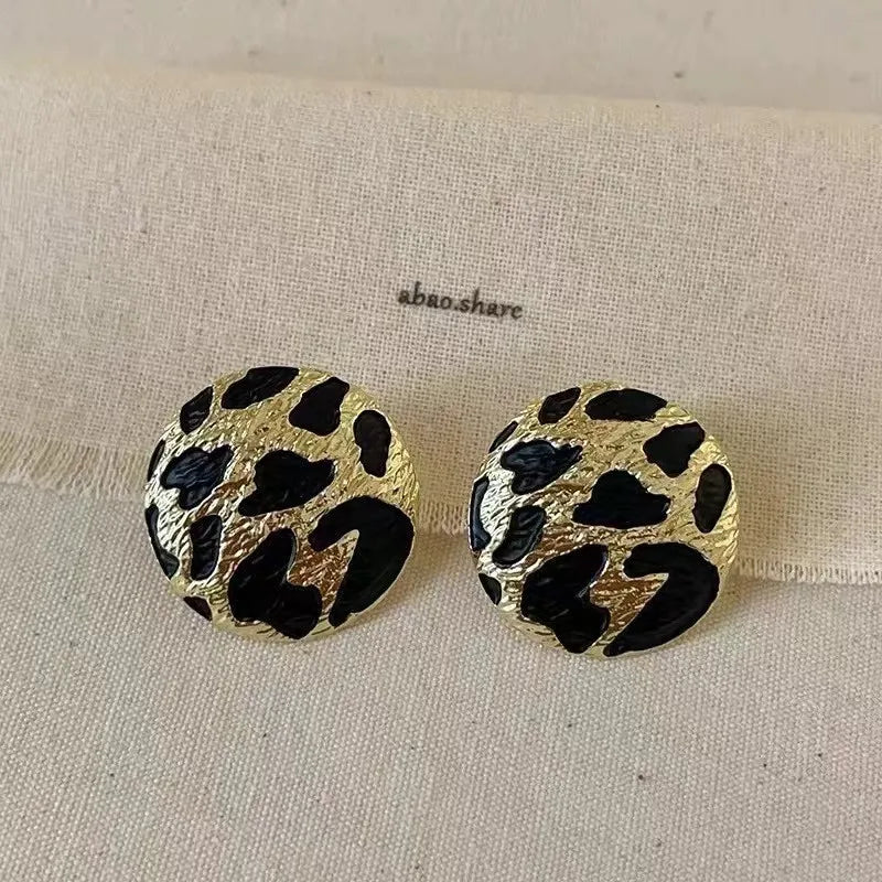 Boho Style Leopard Print Pattern Round Stud Earrings Mascot Ornaments for Women Trendy Accessories Valentine's Gift Wholesale