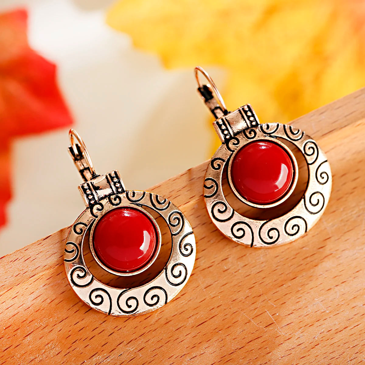 Ethnic Women's Alloy Inlaid Red Stone Earrings Tassel Wedding Danglers Boho Vintage Geometric Earrings Indian Gypsy Jewelry