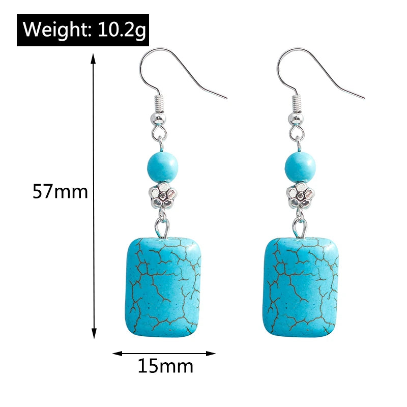 Boho Vintage Turquoise Water Drop Stud Earrings for Women Star Heart Flower Tribe Earring Statement Valentine Day Gift Jewelry