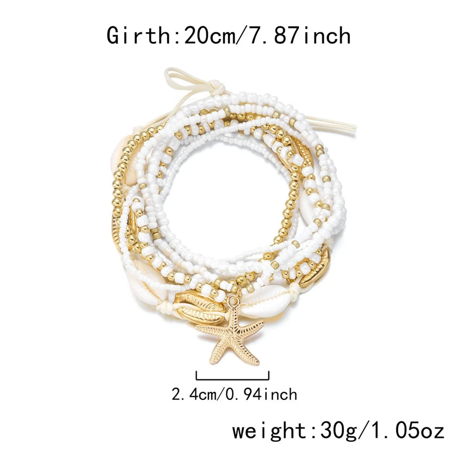 Starfish Tassel and Shell Multilayer Boho Anklet