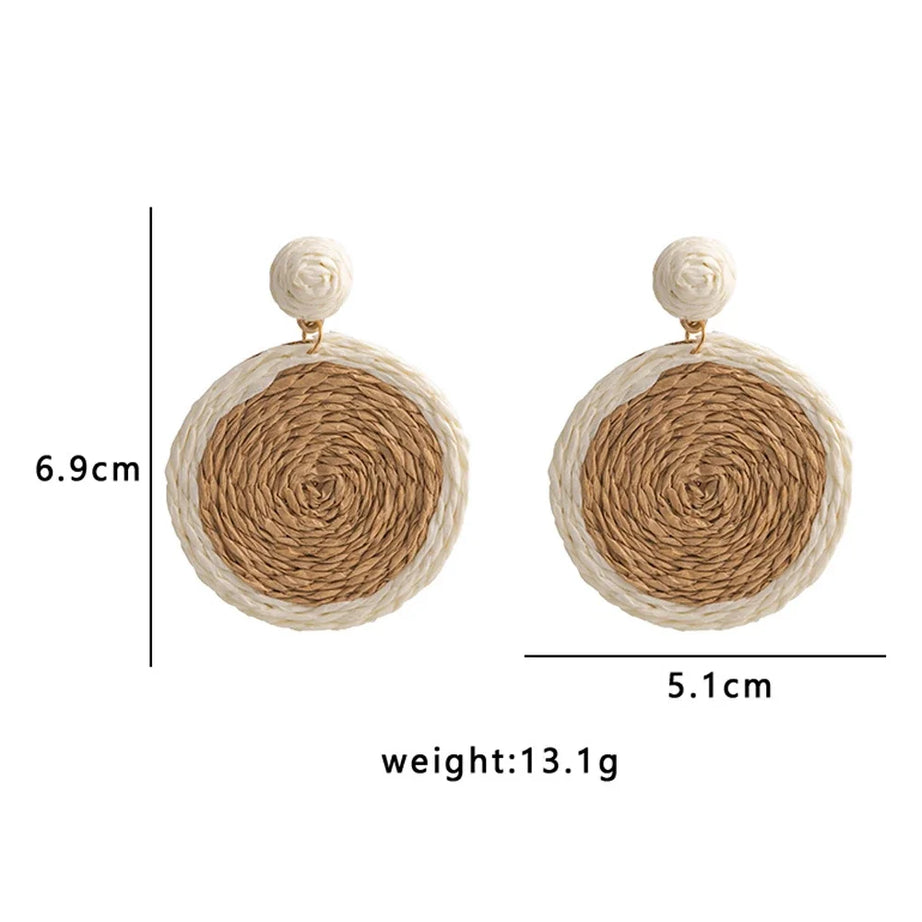 Raffia Straw Woven Boho Hoop Earrings Jewelry