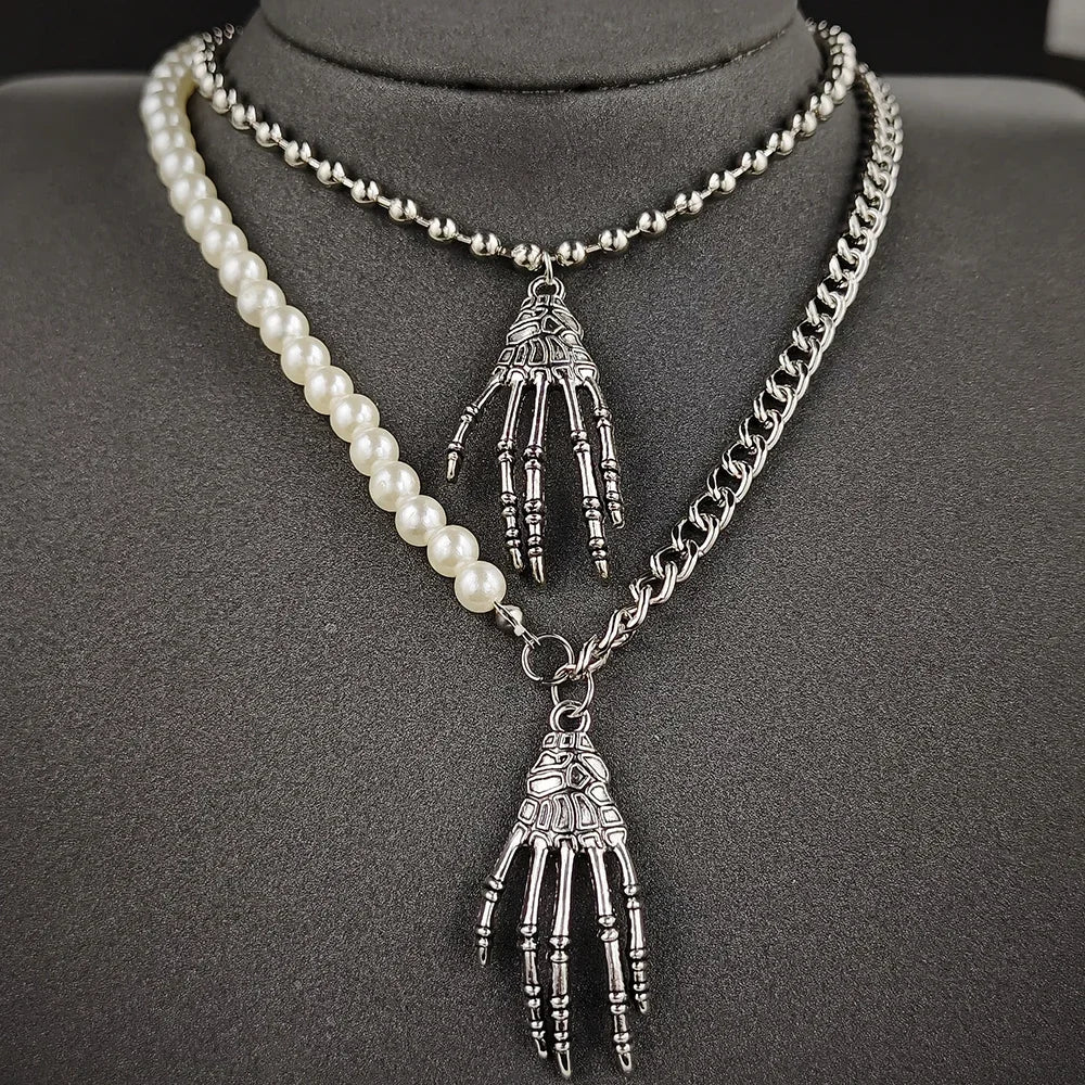 Moonso Punk Pearl Halloween Ghost Claw Simulated Pearl Necklace for Women Party Gift Free Shipping Items X7909 - Charlie Dolly