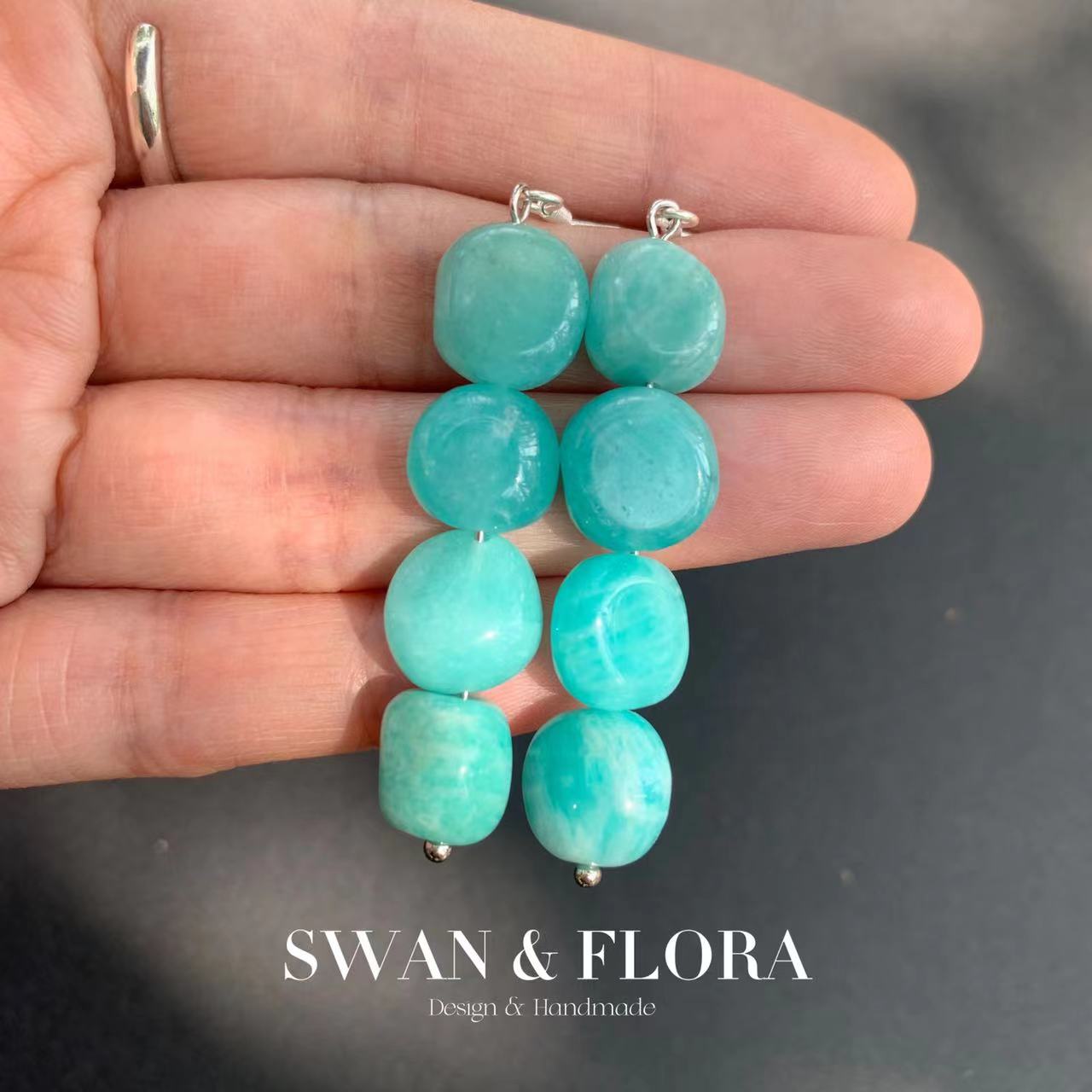 Natural Amazonite 925 Sterling Silver Hoop Earrings for women Jewelry Gift Chip Beads Jewelry Handmade Fine Jewelry Fashion - Charlie Dolly