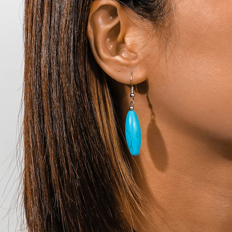 Boho Vintage Turquoise Water Drop Stud Earrings for Women Star Heart Flower Tribe Earring Statement Valentine Day Gift Jewelry