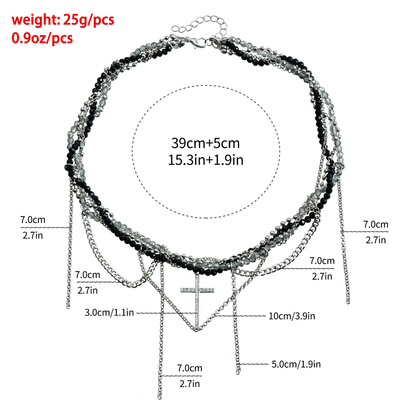 Cross Pendant Crystal Bead Choker Necklace Jewelry