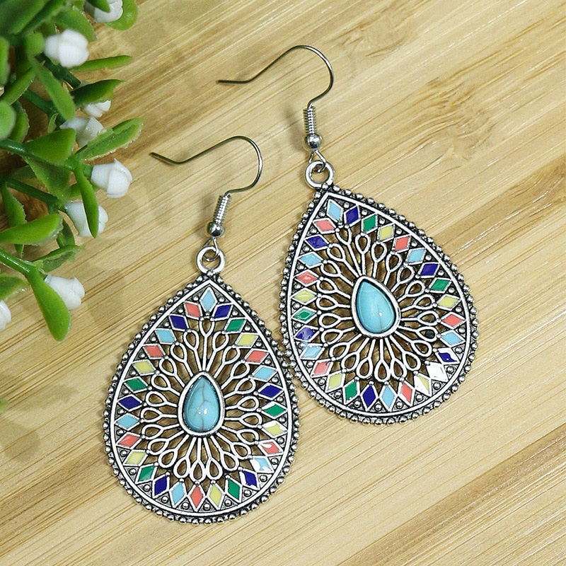 53 Styles Bohemian Vintage Tibetan Silver Geometric Drop Earrings For Women Ethnic Blue Stone Tassel Dangle Earrings Jewelry - Charlie Dolly