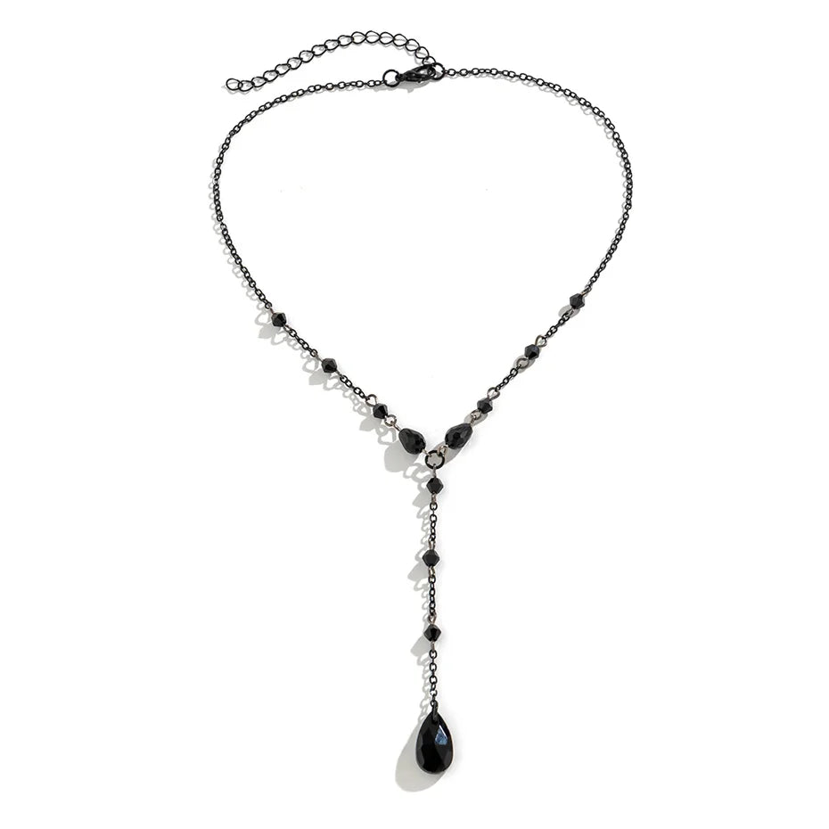 Goth Black Water Drop Crystal Chest Chain Necklace for Women Collares Vintage Sexy Link Choker Y2K Halloween Jewelry Accessories - Charlie Dolly