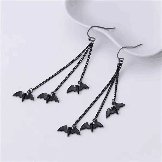 1 Pair Fashion Originality Black Bat Long Chain Earrings Tassel Earrings Gothic Earrings For Women Halloween Jewelry Party Gift