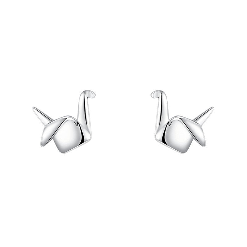 925 Sterling Silver Paper Crane Stud Earrings for Women Cute Mini Piercing Earring Romantic 14k Gold Jewelry Gift - Charlie Dolly