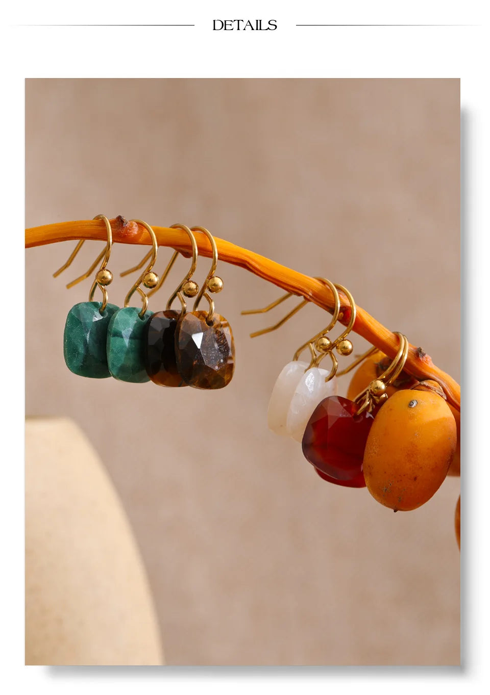 Yhpup Stainless Steel Square Drop Charm Earrings Natural Tiger Agate Shell France Exquisite Jewelry 14K Golden PVD Plated Gift