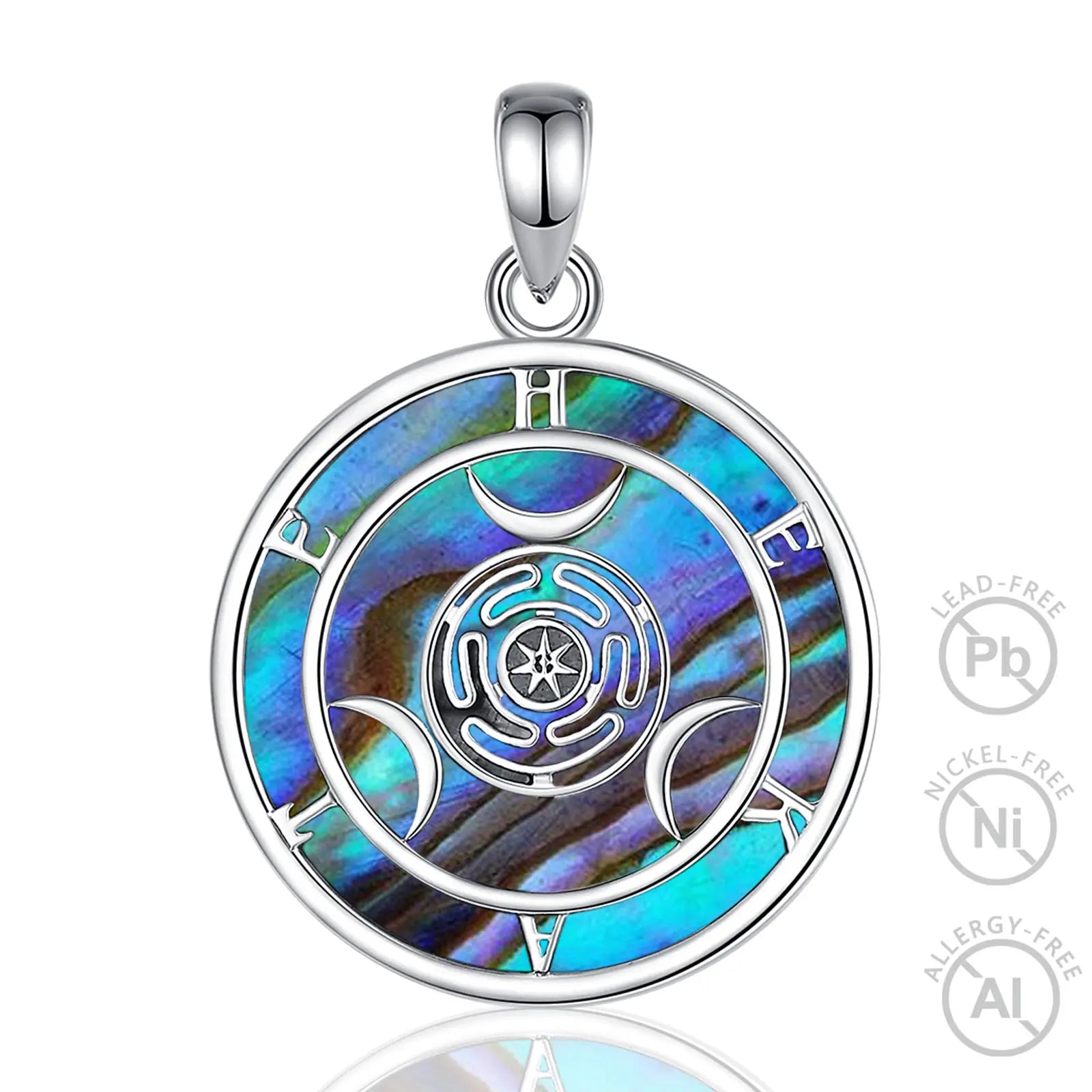 Eudora 925 Sterling Silver Hecate Wheel Necklace Abalone Triple Moon Goddess Amulet Pendant Wiccan Pagan Jewelry for Women Men