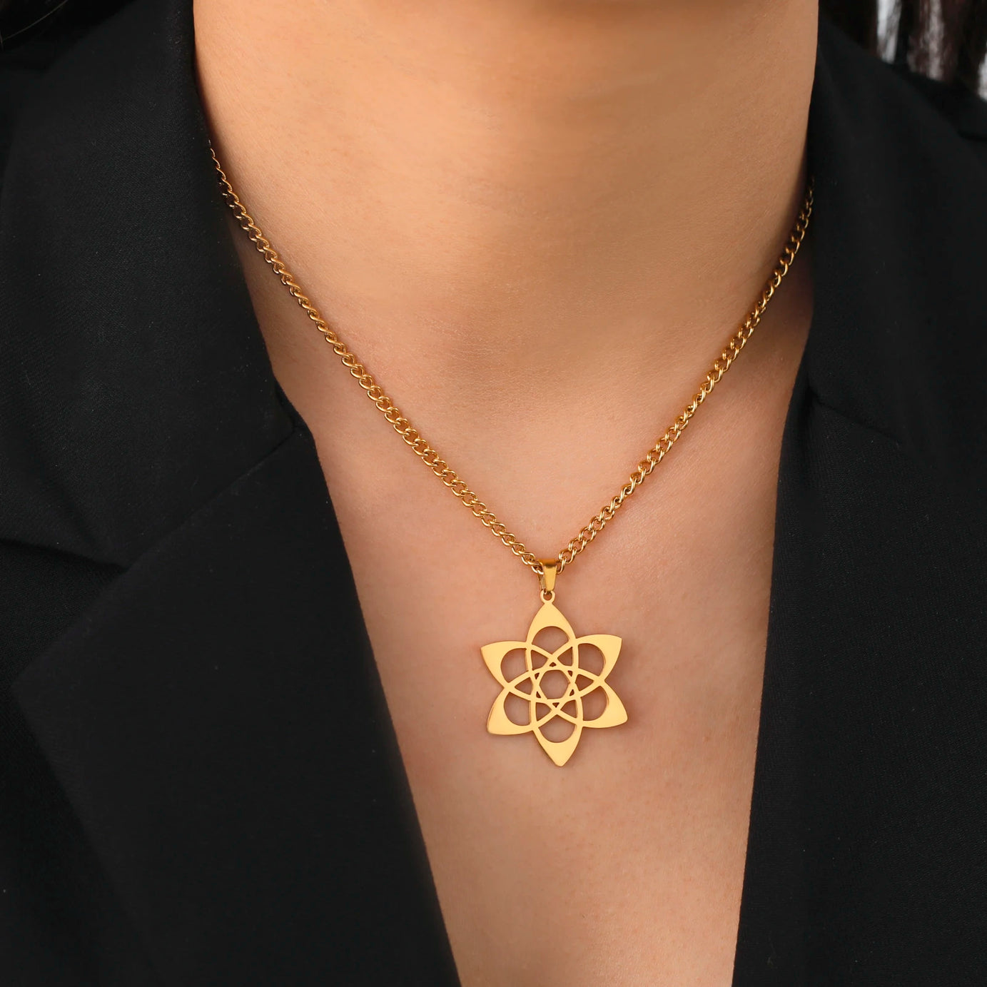 Chakra Lotus & Star of David Amulet Necklace, Hebrew Sacred Protection Talisman
