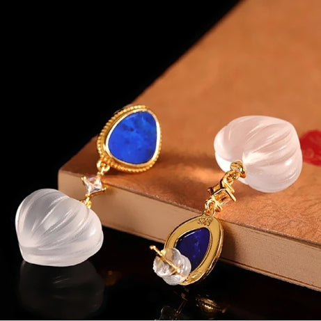 GEEZENCA 925 Silver Lapis Lazuli White Crystal Women's Drop Earrings 18K Gold Heart Waterdrop Dangle Earring Love Gift For Her - Charlie Dolly
