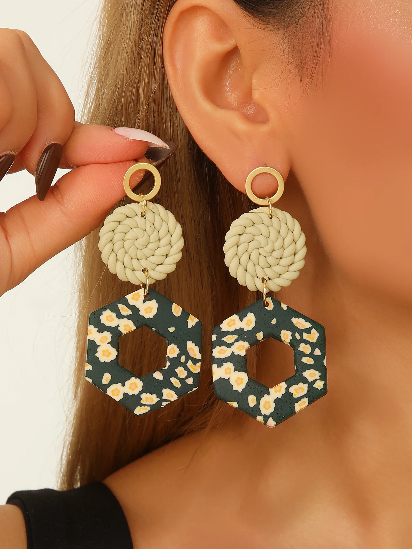 Boho Floral Geometric Polymer Clay Earrings Lightweight Statement Drop for Women Girls Summer Party Daily Work Vacation Gift