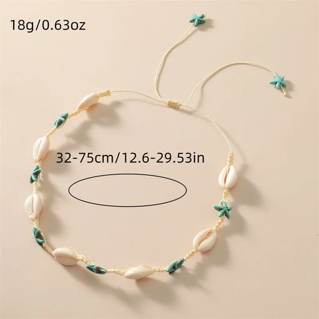 Cowrie Shell Boho Choker with Blue Starfish Beads
