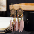 Boho Long Feather Dangle Women's Earrings Beach Long Tassel Beads Handmade Flower Enamel Earrings Bride Wedding Pendientes Mujer - Charlie Dolly