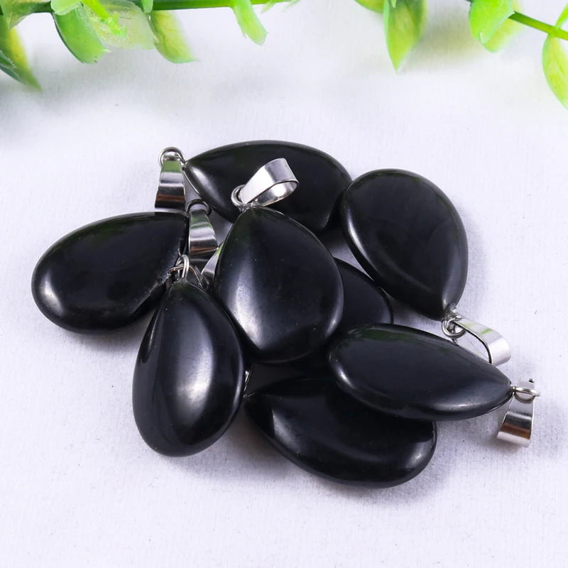 50pcs Natural Stone Waterdrop Pendants Crystal Amethysts Lapis Lazuli Healing Charms Tear Beads For Jewelry Making Earring Gems