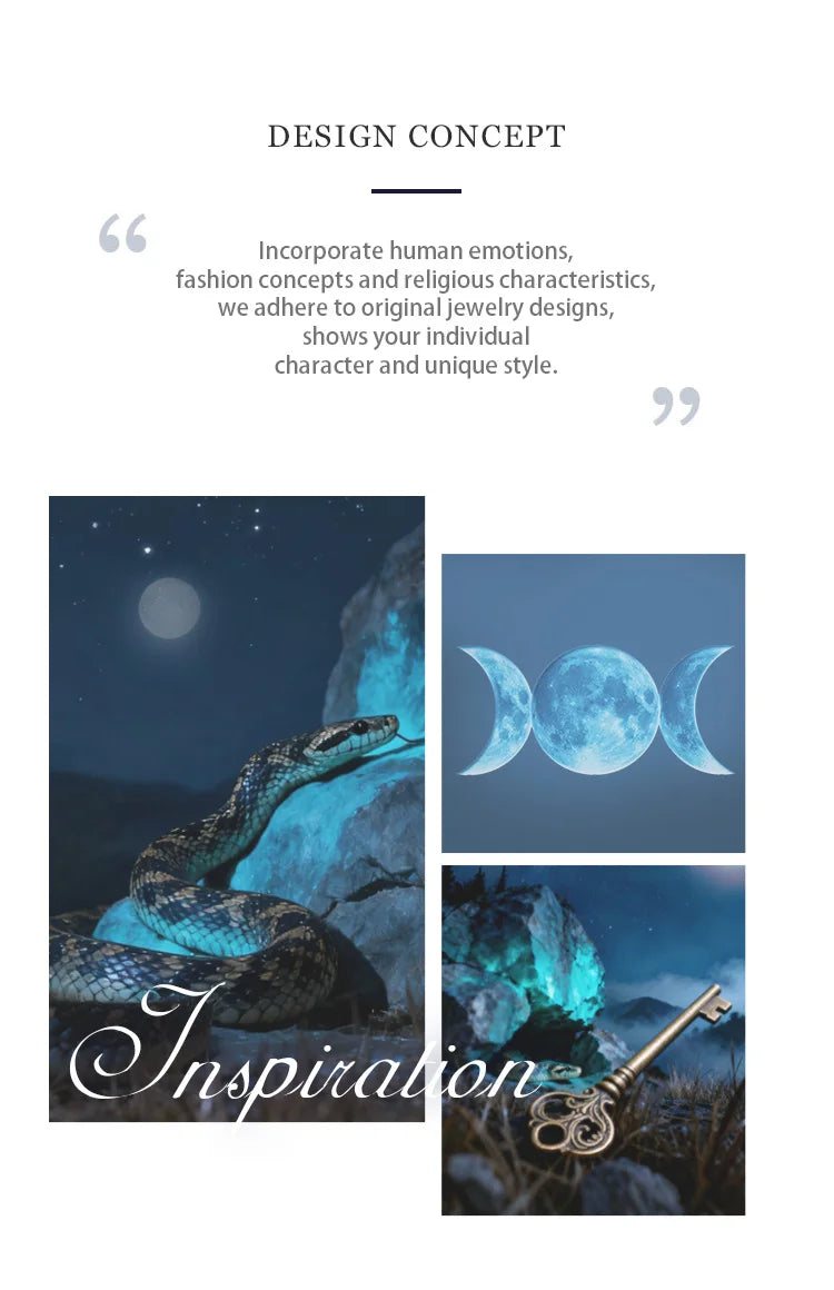Eudora Hecate Key Moonstone Necklace Triple Moon Goddess Snake Pendant Healing Crystal Spiritual Jewelry Gift for Women Men