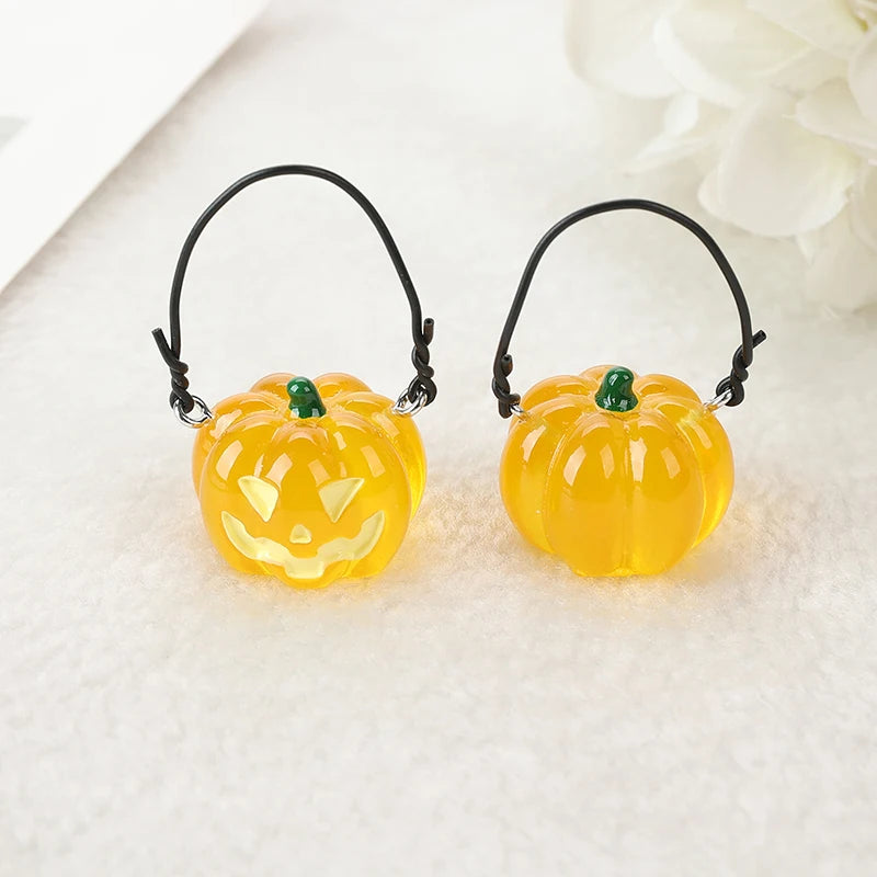 1Pair Halloween Women Drop Earrings 3D Resin Pumpkin Jar Basket Jewelry For Girl Festival Gifts - Charlie Dolly