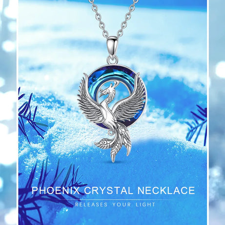 Phoenix Amulet Necklace with Austrian Crystal, S925 Sterling Silver