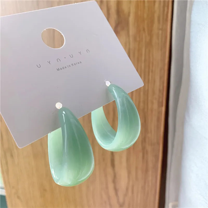 Korean Fashion C-Shape Resin Hoop Earrings for Women New Multicolor Geometric Circle Acrylic Earring Hoops Boho Jewelry Gifts