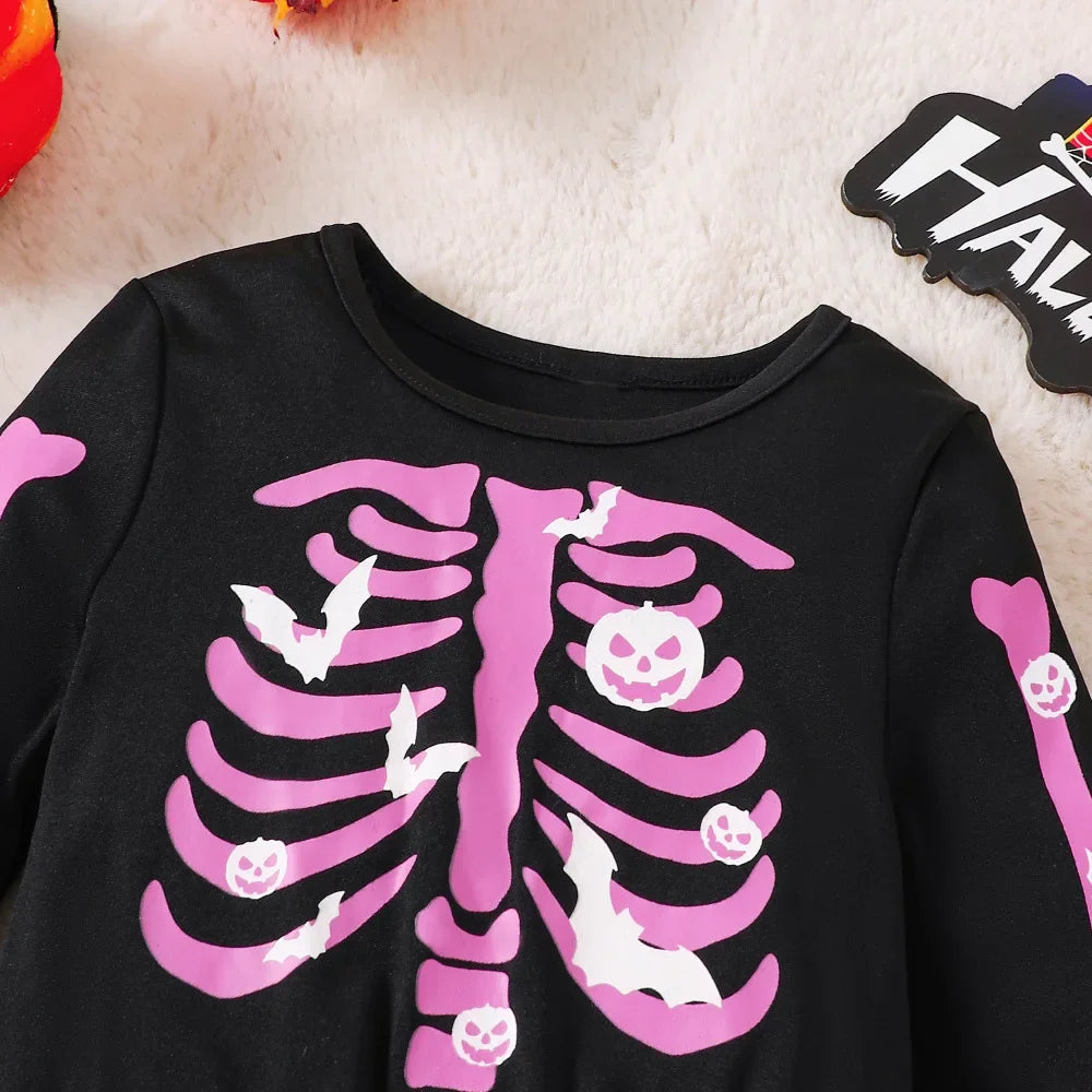 Halloween Girl Long Sleeve Skull Printed Dress Up Witch Costume Carnival Party Mesh Tulle Tutu Dress Stage Performance Clothes - Charlie Dolly