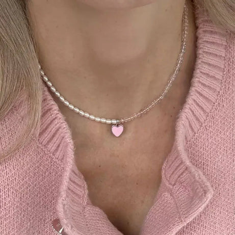 Transparent Crystal and Pearl Tassel Chain Pendant Necklace