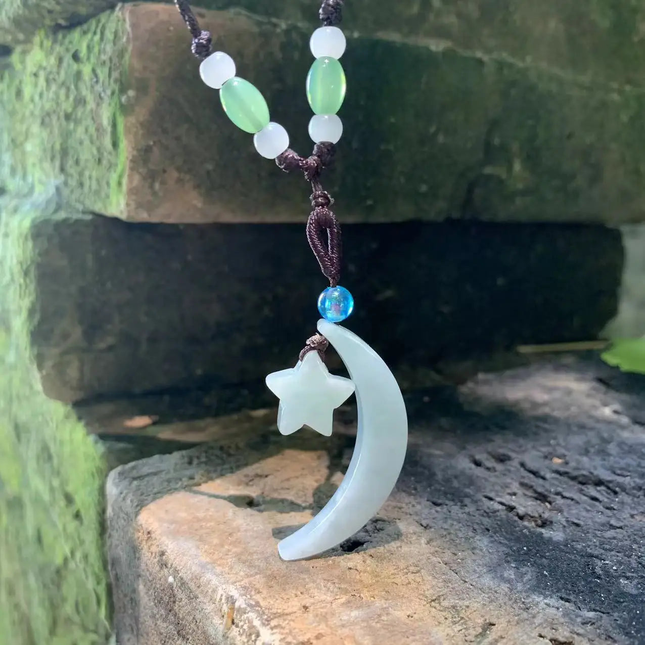 Natural Myanmar Jade Pendant Necklace Star Moon Lucky Men's and Women's  Grade A Jade Pendant Jewelry