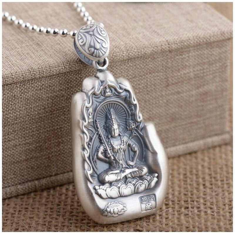 Retro Eight Patronus Buddha Pendant Necklace For Men Jewelry Ethnic Trendy Silver 925 Chain Necklace Male Party Accessories Gift - Charlie Dolly