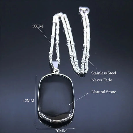 Black Obsidian Geometric Lucky Pendant Necklace Women Boho Natural Stone Stainless Steel Silver Color Necklaces Jewelry NA145S04 - Charlie Dolly