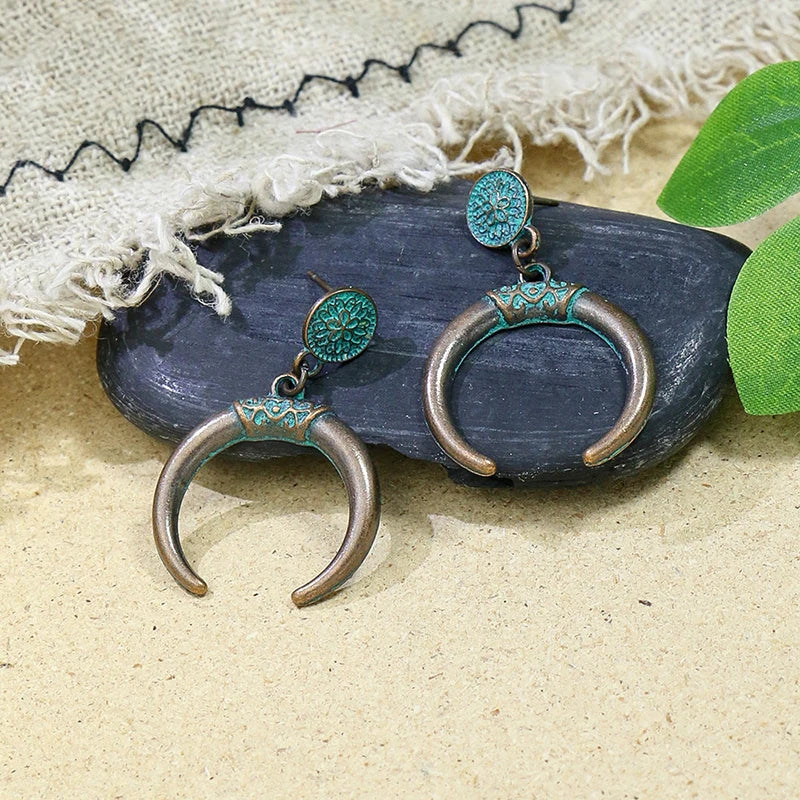 Vintage Boho Blue Stone Beaded Drop Earrings For Women Tassel Ethnic Geometric Flower Leaf Long Dangle Earrings Trendy Jewelry