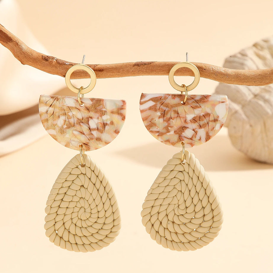 Woven Marbled Arch Teardrop Boho Earrings Jewelry