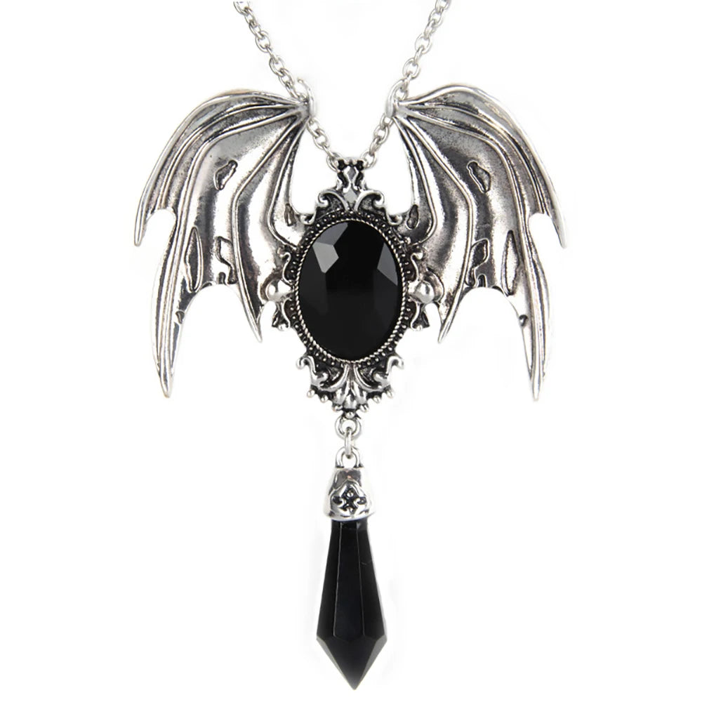 New Goth Halloween Necklace Blue Crystal Vampire Bat Pendant Blue Black Crystal Choker Necklace Punk Jewelry - Charlie Dolly